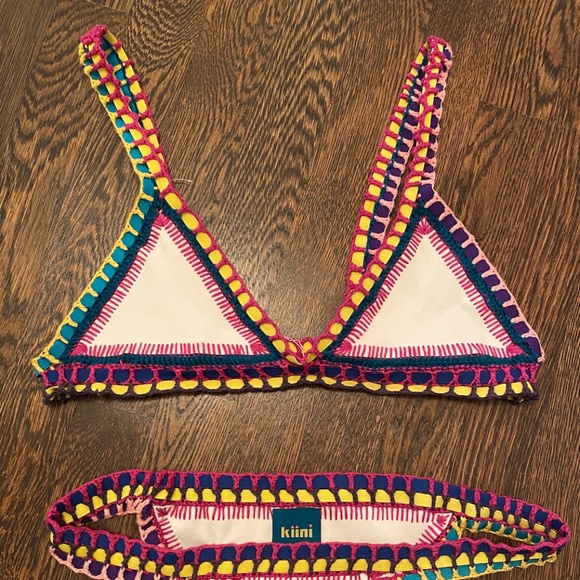 Authentic Kiini Bikini - White/Pink/Multi - Large Top, Medium Bottom